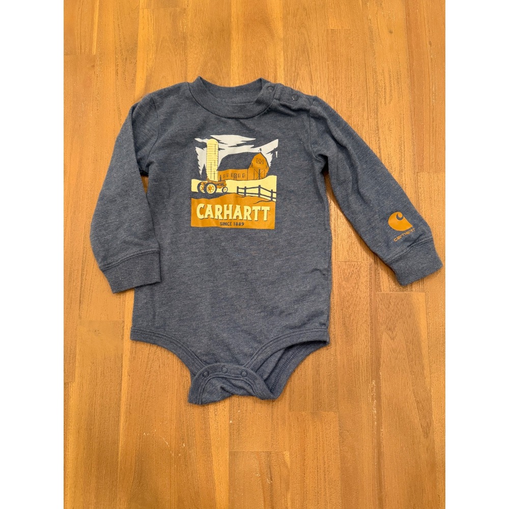 Carhartt‎ Baby Boys Blue Farm Tractor Graphic Long Sleeve Bodysuit 18M